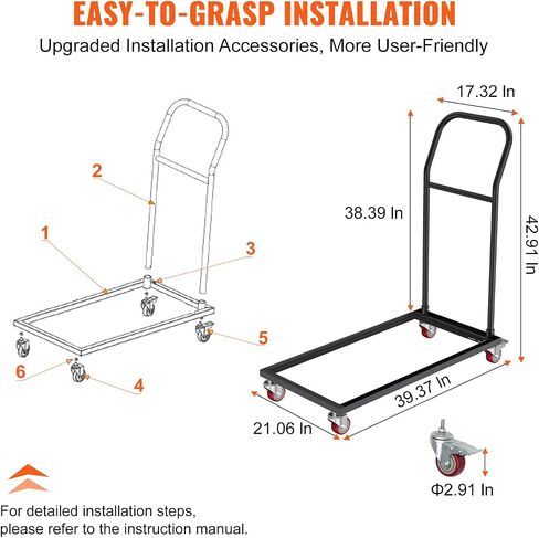 VEVOR Folding Chair Dolly, 39"L x 21"W x 42.9"H L-Shaped Steel Vertical Storage Cart, Multi-Function Chair Cart with 4 Casters 12 Chairs Capacity for Flat Stacking Plastic Resin & Wood Chairs, Black in Saudi Arabia