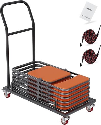 VEVOR Folding Chair Dolly, 39"L x 21"W x 42.9"H L-Shaped Steel Vertical Storage Cart, Multi-Function Chair Cart with 4 Casters 12 Chairs Capacity for Flat Stacking Plastic Resin & Wood Chairs, Black in Saudi Arabia