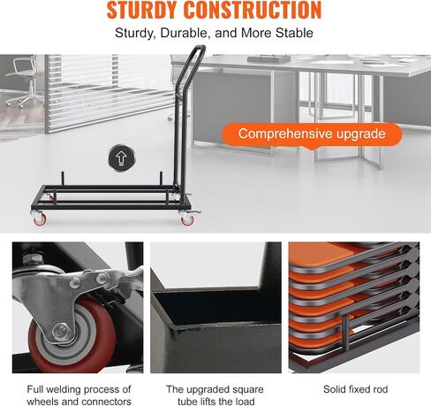 VEVOR Folding Chair Dolly, 39"L x 21"W x 42.9"H L-Shaped Steel Vertical Storage Cart, Multi-Function Chair Cart with 4 Casters 12 Chairs Capacity for Flat Stacking Plastic Resin & Wood Chairs, Black in Saudi Arabia