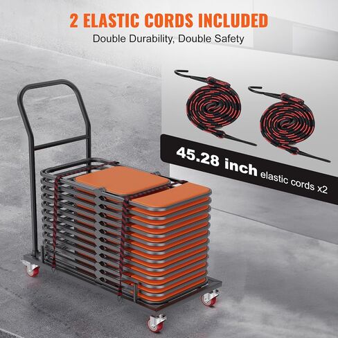 VEVOR Folding Chair Dolly, 39"L x 21"W x 42.9"H L-Shaped Steel Vertical Storage Cart, Multi-Function Chair Cart with 4 Casters 12 Chairs Capacity for Flat Stacking Plastic Resin & Wood Chairs, Black in Saudi Arabia
