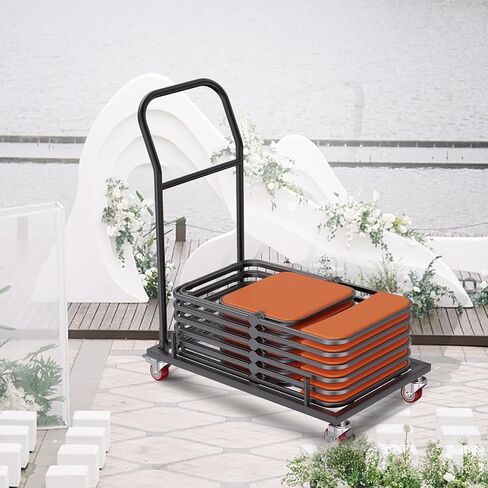VEVOR Folding Chair Dolly, 39"L x 21"W x 42.9"H L-Shaped Steel Vertical Storage Cart, Multi-Function Chair Cart with 4 Casters 12 Chairs Capacity for Flat Stacking Plastic Resin & Wood Chairs, Black in Saudi Arabia