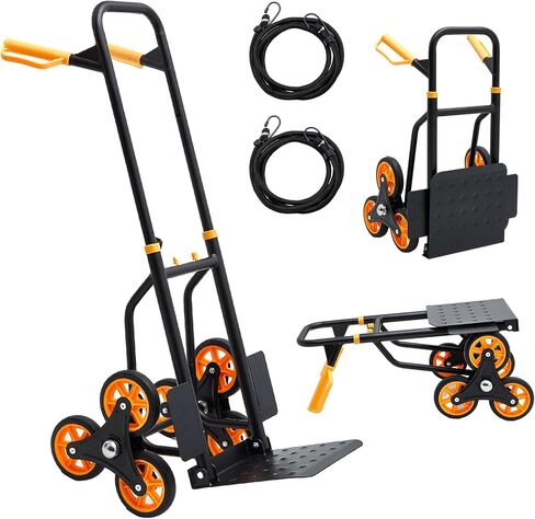 شاحنة يدوية للسلالم شديدة التحمل بوزن 440 رطلًا، عربة تسلق السلالم مع مقبض تلسكوبي مع 6 عجلات وحبل درج دوللي متسلق 2 في 1 تصميم شاحنة يدوية دوللي للحركة والمستودعات والخدمات اللوجستية in Kuwait