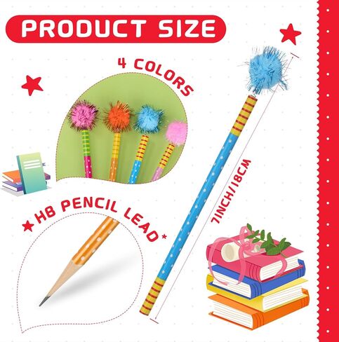 100 Pcs Fun Pencils for Kids Bulk Pompom Fluffy Pencils Cute Fuzzy Pencil Multicolored Wooden Pencil Colorful with Fur Ball for Children Students School Classroom Birthday Party Favor Rewards Gift in Saudi Arabia