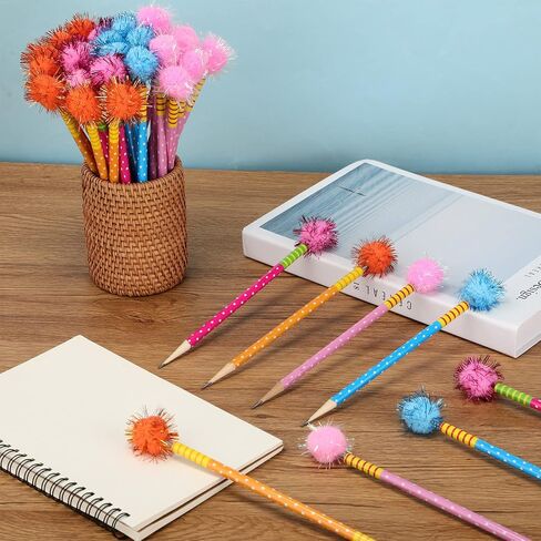 100 Pcs Fun Pencils for Kids Bulk Pompom Fluffy Pencils Cute Fuzzy Pencil Multicolored Wooden Pencil Colorful with Fur Ball for Children Students School Classroom Birthday Party Favor Rewards Gift in Saudi Arabia