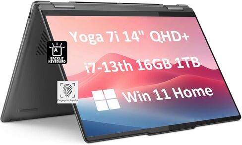 كمبيوتر محمول Yoga 7i 2 في 1 للأعمال (شاشة لمس 14 بوصة 2.2K، Intel الجيل الثالث عشر 10-Core i7-1355U، ذاكرة الوصول العشوائي 16 جيجابايت، 1 تيرابايت SSD) عمر بطارية طويل 17 ساعة، إضاءة خلفية، قارئ بصمات الأصابع، كاميرا ويب FHD IR، رمادي، فوز 11 الصفحة الرئ in Kuwait