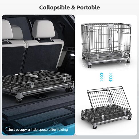 Medium Dog Crate with Wheels, 30 Inch Dog Crates for small dogs Double Door, Carbon Steel Medium Wire Dog Kennel with Divider and Leak-Proof Tray, Metal Dog Cage Medium Sized Dog Up to 40 Lbs in Saudi Arabia