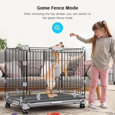 Medium Dog Crate with Wheels, 30 Inch Dog Crates for small dogs Double Door, Carbon Steel Medium Wire Dog Kennel with Divider and Leak-Proof Tray, Metal Dog Cage Medium Sized Dog Up to 40 Lbs in Saudi Arabia
