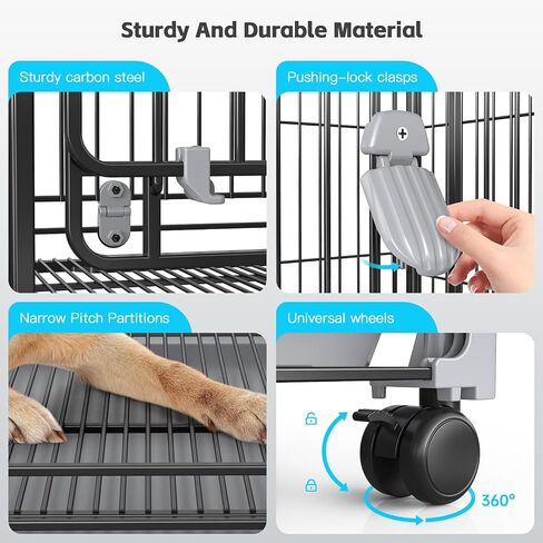 Medium Dog Crate with Wheels, 30 Inch Dog Crates for small dogs Double Door, Carbon Steel Medium Wire Dog Kennel with Divider and Leak-Proof Tray, Metal Dog Cage Medium Sized Dog Up to 40 Lbs in Saudi Arabia