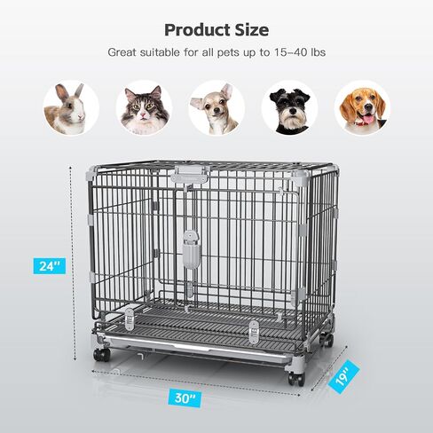 Medium Dog Crate with Wheels, 30 Inch Dog Crates for small dogs Double Door, Carbon Steel Medium Wire Dog Kennel with Divider and Leak-Proof Tray, Metal Dog Cage Medium Sized Dog Up to 40 Lbs in Saudi Arabia