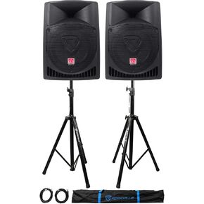 Rockville Pair RPG12 12" 1600w Powered PA/DJ Speakers + 2 Stands + 2 Cables+Bag in Kuwait