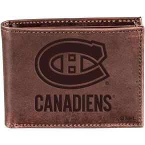Team Sports America NHL Montreal Canadiens Brown Wallet | ثنائية الضعف | شعار مختوم مرخص رسميا | مصنوع من الجلد | منظم المال والبطاقات | صندوق الهدايا المدرجة in Kuwait