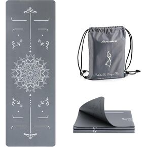 Avoalre قابلة للطي يوجا حصيرة السفر - 72 "L x 24" W × 3 مم الحصير الصالة الرياضية غير المنزلق - بيلاتيس المحمولة للنساء ممارسة اللياقة البدنية مع حقيبة حمل السفر in Kuwait