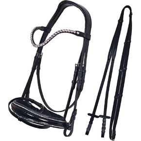 Western Leather Bitless Snaffle Bridle for Horses English Jumping Bridle with Browband,Removable Noseband, Rubber Reins, Headstall Equestrian Sports Accessories in Various Size Color Pattern in Saudi Arabia