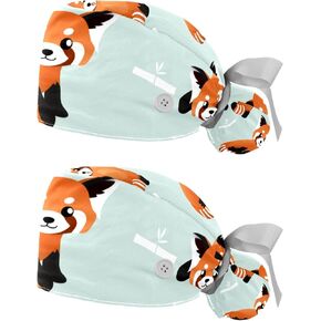 2 Packs 4om0lw Cute red Panda and Bamboo Scrub Cap, Adjustable Tie Back Hat, One Size Working Head Cover in Saudi Arabia