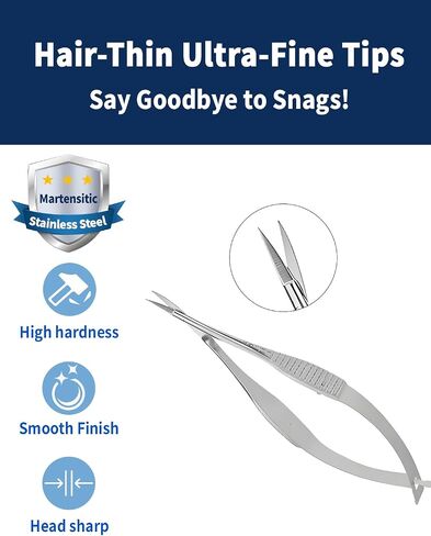 RWD Vannas Micro Scissors ، 3.2 "Tip Strain Fan Tip ، Spring Spring Action Scissors لقطع الغرز ، والتطريز ، والعين ، والجلد ، والأسنان ، والجراحة البيطرية (8 سم) - S11036-08 in Kuwait