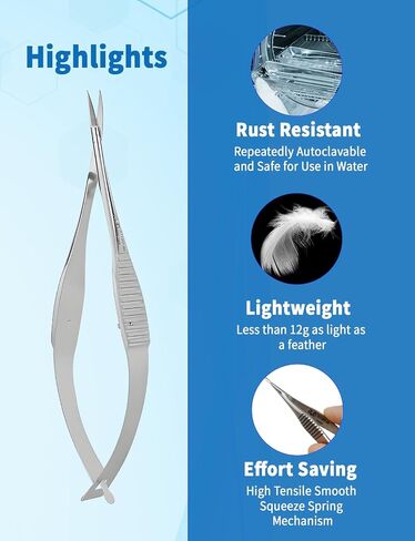 RWD Vannas Micro Scissors ، 3.2 "Tip Strain Fan Tip ، Spring Spring Action Scissors لقطع الغرز ، والتطريز ، والعين ، والجلد ، والأسنان ، والجراحة البيطرية (8 سم) - S11036-08 in Kuwait