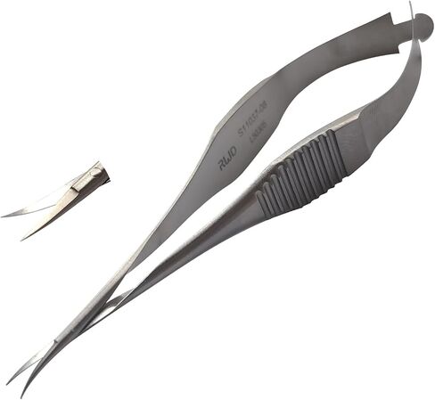 RWD Vannas Micro Scissors ، 3.2 "Tip Strain Fan Tip ، Spring Spring Action Scissors لقطع الغرز ، والتطريز ، والعين ، والجلد ، والأسنان ، والجراحة البيطرية (8 سم) - S11036-08 in Kuwait