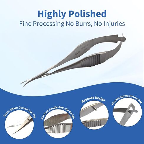 RWD Vannas Micro Scissors ، 3.2 "Tip Strain Fan Tip ، Spring Spring Action Scissors لقطع الغرز ، والتطريز ، والعين ، والجلد ، والأسنان ، والجراحة البيطرية (8 سم) - S11036-08 in Kuwait