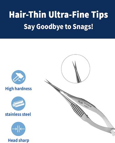 RWD Vannas Micro Scissors ، 3.2 "Tip Strain Fan Tip ، Spring Spring Action Scissors لقطع الغرز ، والتطريز ، والعين ، والجلد ، والأسنان ، والجراحة البيطرية (8 سم) - S11036-08 in Kuwait