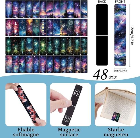 المرجعية المغناطيسية الخيالية هدايا - 48 أجهزة كمبيوتر فريدة من نوعها Starry Night Sky Space Planets Charm Moon Book Book علامات قراءة عشاق الجزء الأكبر علامات صفحة رائعة in Kuwait