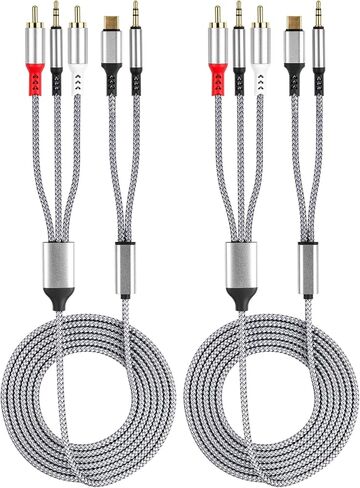 3.5mm and USB C to 2RCA 1/4 Audio Cable 4 in 1Multi-Function Type-C to 1/8RCA Nylon Audio Auxiliary Y Splitter Cable Compatible Headphones Hi-Fi Audio Tablets Laptops MP3 AUX Player 1 Pack 6.6ft in Kuwait