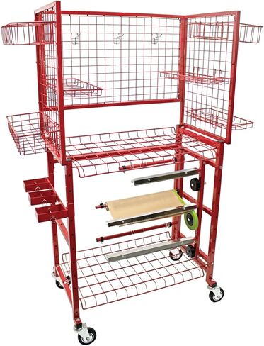 Paint Prep Cart with Masking Paper Dispenser - Holds 12" & 24" Masking Paper Rolls, 66lb Load Capacity per Each Shelf, Automotive Body Cart, Auto Shop Organization in Saudi Arabia