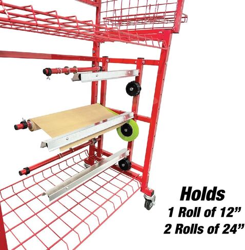 Paint Prep Cart with Masking Paper Dispenser - Holds 12" & 24" Masking Paper Rolls, 66lb Load Capacity per Each Shelf, Automotive Body Cart, Auto Shop Organization in Saudi Arabia