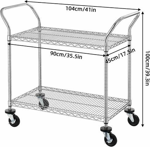 NSF Heavy Duty Wire Utility Cart with Wheels, for Kitchen, Bathroom, Bedroom, Office, Living Room, Commercial Industrial carts, Silver (39.5X19.5-2layer) in Saudi Arabia