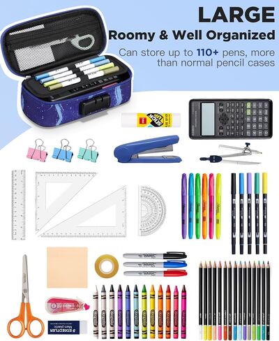 Zannaki Mesh Large Pencil Case,Expandable Pencil Bag with Large Compartments,Big Capacity Pencil Pouch Organizer with Zipper, Portable Stationery Pen Bag,Deformable School Supplies For Teen Girls Boys in Saudi Arabia