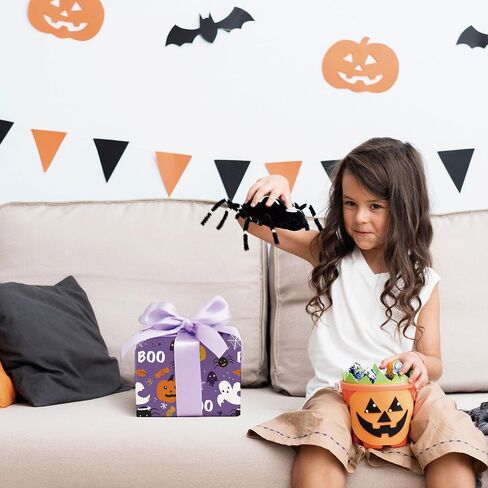 WRAPLULU Pink Halloween Wrapping Paper - 4 Jumbo Sheets, 28 * 40 Inches - Spider, Ghosts, Waith Hats, Cats and Pumpkin Gift Wrap, Perfect for Halloween's Decorations, Holiday, Party in Kuwait