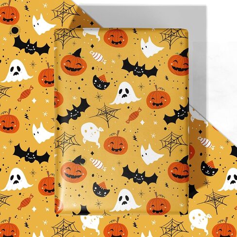 WRAPLULU Pink Halloween Wrapping Paper - 4 Jumbo Sheets, 28 * 40 Inches - Spider, Ghosts, Waith Hats, Cats and Pumpkin Gift Wrap, Perfect for Halloween's Decorations, Holiday, Party in Kuwait