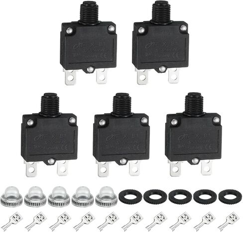 MECCANIXITY 5PCS 10A Thermal Circuit Breakers, 125/250V AC,32V DC Manual Reset Push Button Overload Protector Circuit Breaker with Waterproof Button Caps Quick Connector Terminals, X-B1 in Saudi Arabia