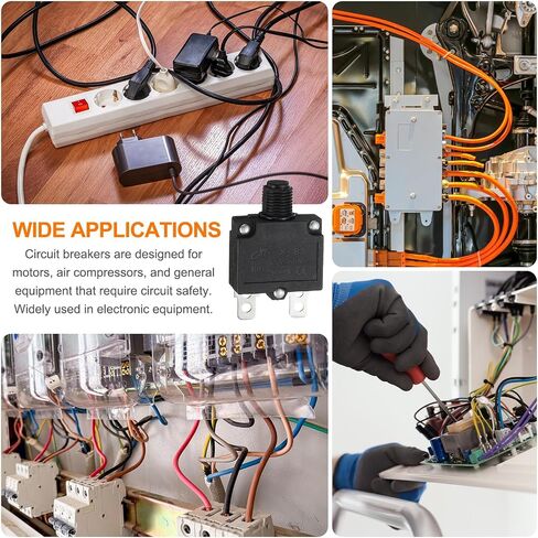 MECCANIXITY 5PCS 10A Thermal Circuit Breakers, 125/250V AC,32V DC Manual Reset Push Button Overload Protector Circuit Breaker with Waterproof Button Caps Quick Connector Terminals, X-B1 in Saudi Arabia