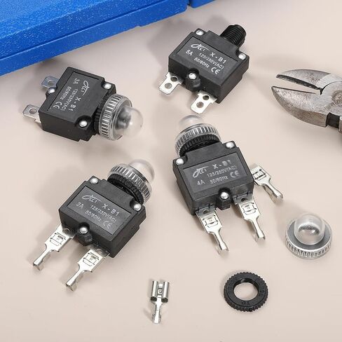 MECCANIXITY 5PCS 10A Thermal Circuit Breakers, 125/250V AC,32V DC Manual Reset Push Button Overload Protector Circuit Breaker with Waterproof Button Caps Quick Connector Terminals, X-B1 in Saudi Arabia