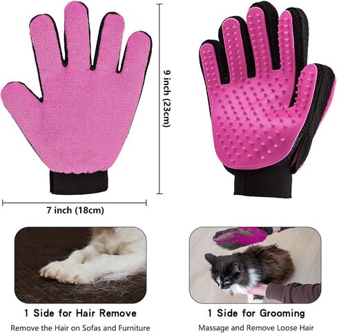 VCZONE 2 in 1 Cat Grooming Glove, Double-Sided Use Pet Hair Remover Glove, 1 Side is Gentle Grooming for Dogs, Cats, The Other is Effective Hair Remover for Furniture, Clothing (Blue, Right-Hand) in Kuwait
