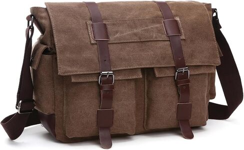 Vintage Canvas Messenger Bag, 15.6 Inch Laptop Crossbody Satchel with Multi-Pocket and Adjustable Shoulder Strap in Saudi Arabia