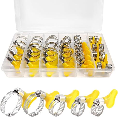 30PCS Stainless Steel Hose Clamps Assortment, 8-29mm Thumb Screw Hose Clamp with Plastic Handle, Adjustable Key-Type Pipe Clamp Set for Automotive Plumbing Securing Hoses in Saudi Arabia