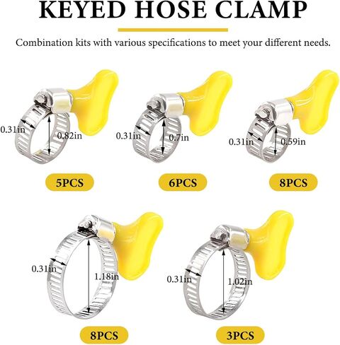 30PCS Stainless Steel Hose Clamps Assortment, 8-29mm Thumb Screw Hose Clamp with Plastic Handle, Adjustable Key-Type Pipe Clamp Set for Automotive Plumbing Securing Hoses in Saudi Arabia