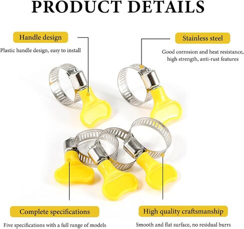 30PCS Stainless Steel Hose Clamps Assortment, 8-29mm Thumb Screw Hose Clamp with Plastic Handle, Adjustable Key-Type Pipe Clamp Set for Automotive Plumbing Securing Hoses in Saudi Arabia