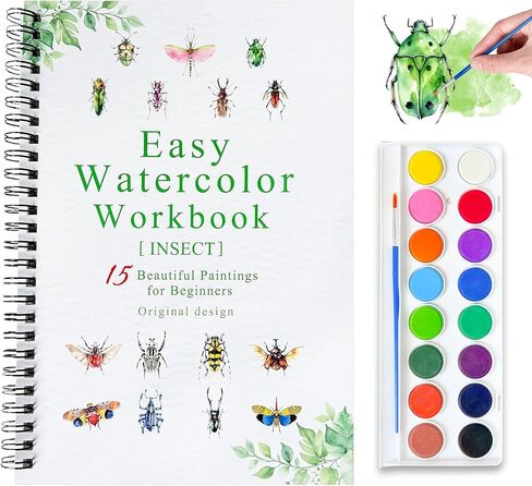 Watercolor Workbooks, 16 Colors Water Color Books Paint Set for Adults, Watercolor Coloring Book for Beginners, Water Color Workbook, 15 Beautiful Paintings for Beginners (Plants) in Saudi Arabia