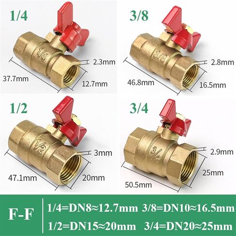 صمام 1/4 "3/8" 1/2 "3/4" أنثى إلى أنثى الخيط ثنائي النحاس مغلق صمام الكرة مع مقبض لزيت مياه غاز الوقود (F-F ، DN20) in Kuwait