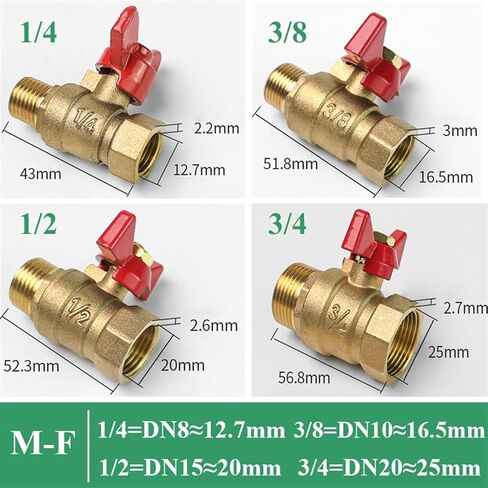 صمام 1/4 "3/8" 1/2 "3/4" أنثى إلى أنثى الخيط ثنائي النحاس مغلق صمام الكرة مع مقبض لزيت مياه غاز الوقود (F-F ، DN20) in Kuwait