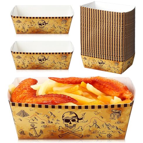 junkin 50 PCS Pirate Party Supplies Decorations Pirate Paper Food Food Trays Nautical Thief Party Favors Favors يمكن التخلص منها في قارب Halloween Caribbean Birthdy Dame (Brown) in Saudi Arabia
