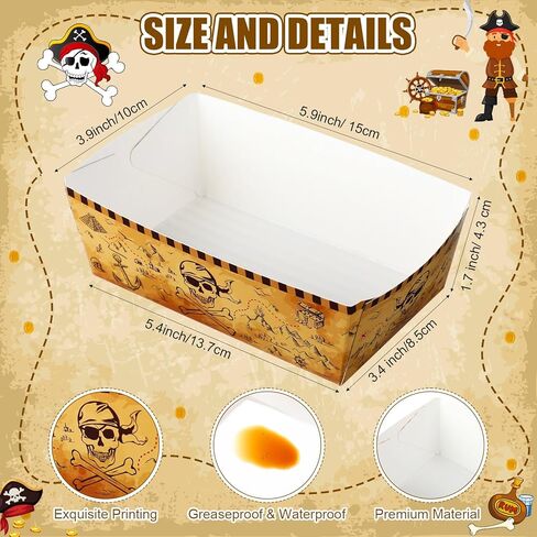 junkin 50 PCS Pirate Party Supplies Decorations Pirate Paper Food Food Trays Nautical Thief Party Favors Favors يمكن التخلص منها في قارب Halloween Caribbean Birthdy Dame (Brown) in Saudi Arabia