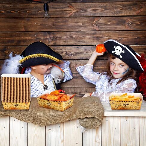 junkin 50 PCS Pirate Party Supplies Decorations Pirate Paper Food Food Trays Nautical Thief Party Favors Favors يمكن التخلص منها في قارب Halloween Caribbean Birthdy Dame (Brown) in Saudi Arabia