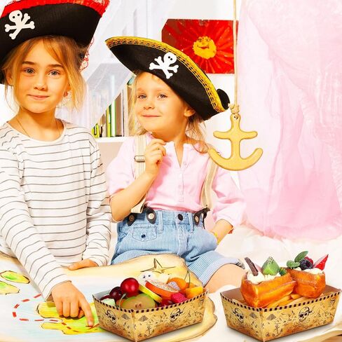 junkin 50 PCS Pirate Party Supplies Decorations Pirate Paper Food Food Trays Nautical Thief Party Favors Favors يمكن التخلص منها في قارب Halloween Caribbean Birthdy Dame (Brown) in Saudi Arabia