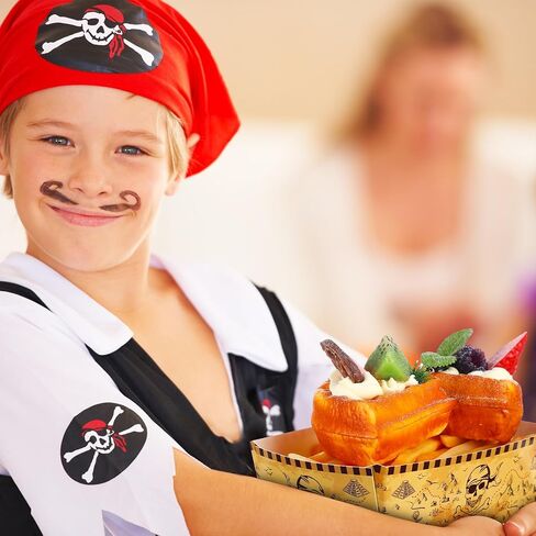 junkin 50 PCS Pirate Party Supplies Decorations Pirate Paper Food Food Trays Nautical Thief Party Favors Favors يمكن التخلص منها في قارب Halloween Caribbean Birthdy Dame (Brown) in Saudi Arabia