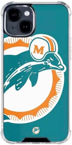 Skinit Clear Phone Case متوافق مع iPhone 15 - تصميم شعار NFL Miami Dolphins المرخص رسميًا in Kuwait