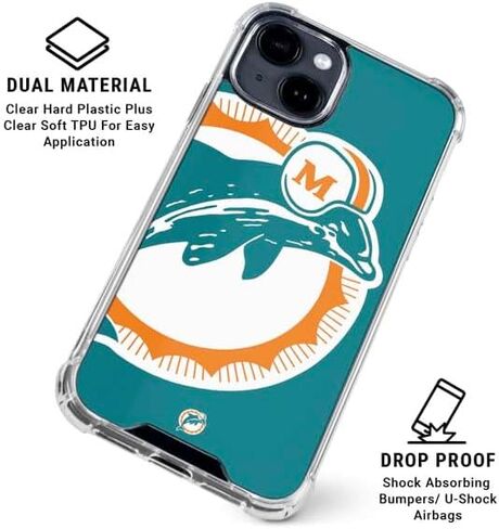 Skinit Clear Phone Case متوافق مع iPhone 15 - تصميم شعار NFL Miami Dolphins المرخص رسميًا in Kuwait