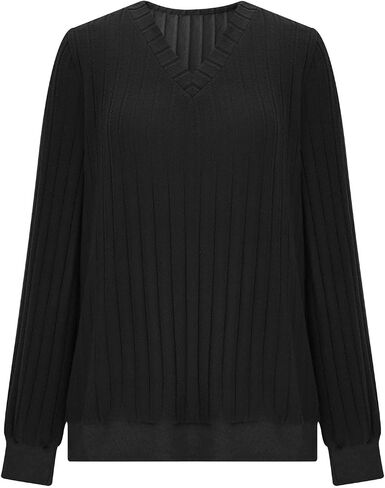 V Neck Knitted Long Sleeve T-Shirt Tops for Women Casual Rib Knit Blouses Dressy Fall Outfits Sweaters in Saudi Arabia